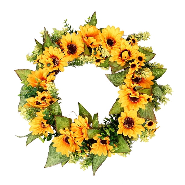 Guirnaldas de girasoles artificiales Guirnaldas florales grandes de 18 "para puerta delantera Girasol amarillo artificial con hojas