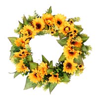 Magideal - Guirnaldas De Girasoles Artificiales Guirnaldas Florales Grandes De 18 ""Para Puerta Delantera Girasol Amarillo Artificial Con Hojas