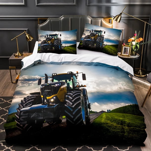 Boys Tractor Printed Bedding Set Men Construction Cars Pattern Comforter Cover for Boys Heavy Machinery Vehicles Duvet Cover Bed Sheets