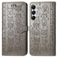 Funda Cartera Foxdock Para Samsung Galaxy A55 5G , Flip Pu Con Relieve De Gatos Y Perros, Tarjetero Y Soporte