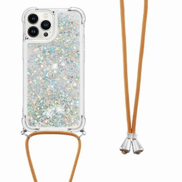Funda FOXDOCK para iPhone 13 Pro Max con Cuerda Ajustable, Brillo Líquido, Protección Antigolpes y Lente – Ideal para Regalo