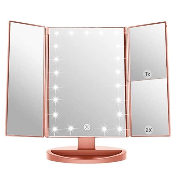 Espejo de maquillaje Vanity Infitrans, 3 pliegues, con 21 luces LED