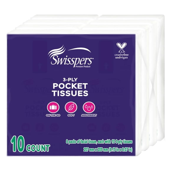 Swisspers Pañuelos de bolsillo 3 capas blanco - paquete de 8