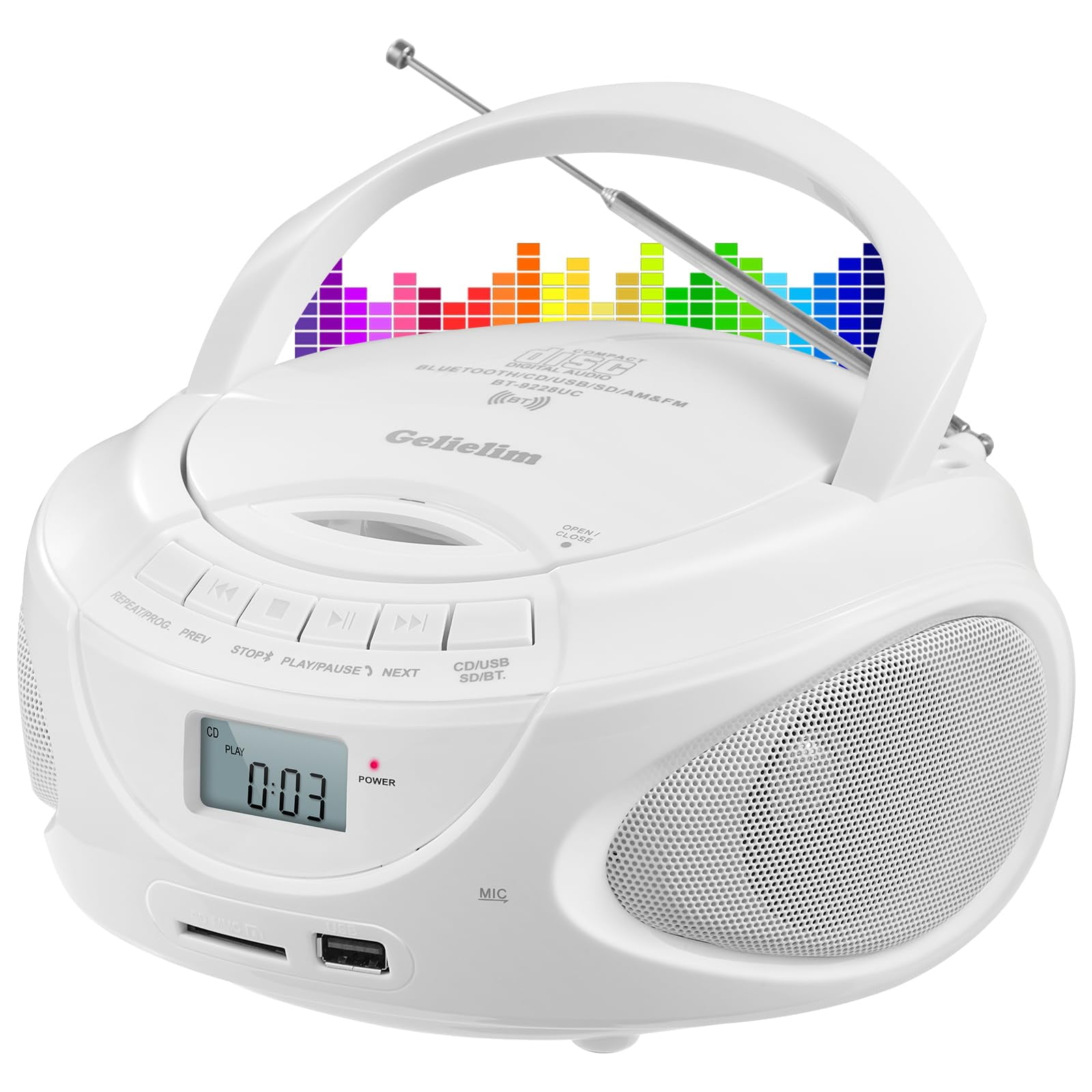 Reproductor De Cd Portátil Boombox Gelielim Con Radio Am/fm Bluetooth