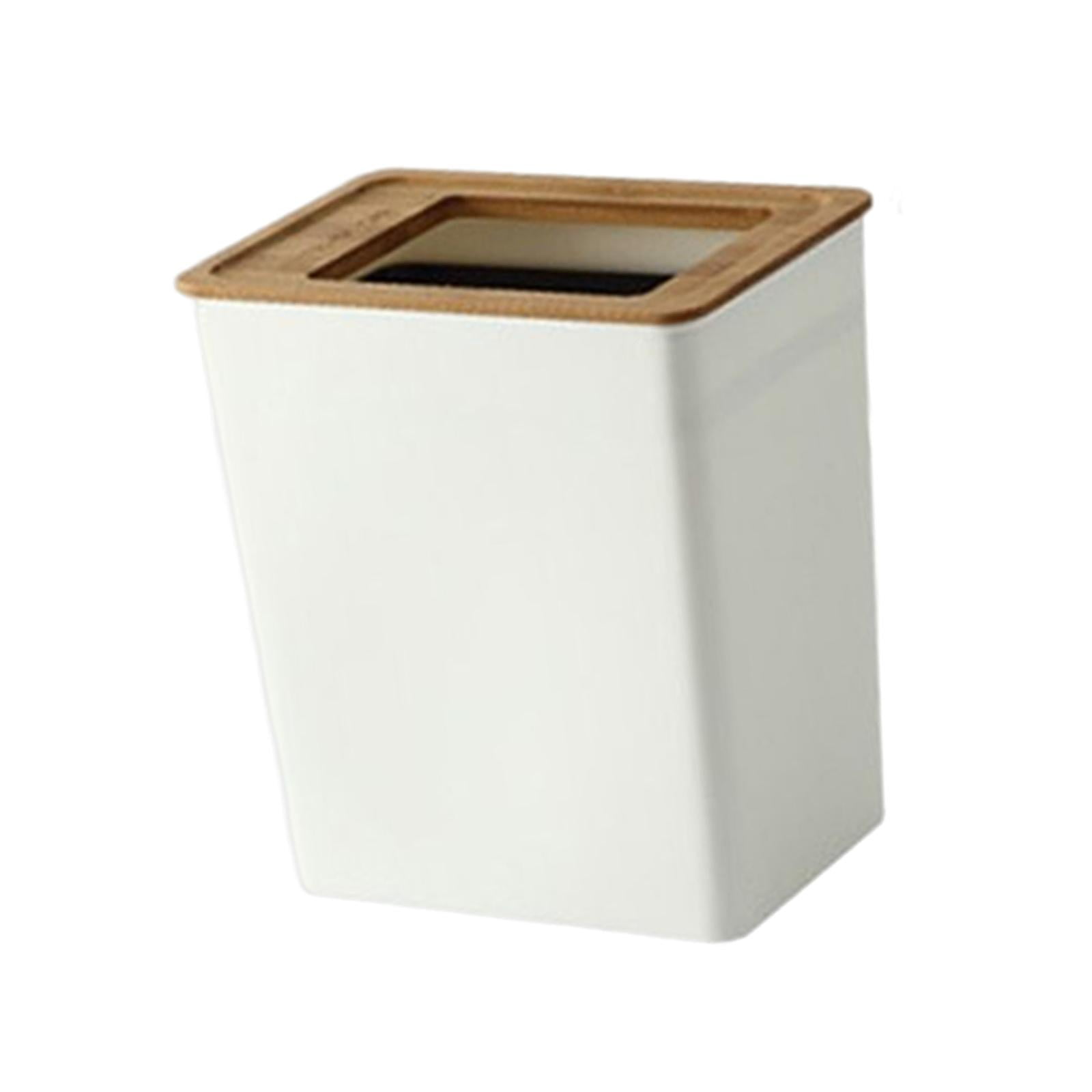 Magideal - Cubo De Basura Con Tapa De Bambú, Papelera Delgada, Contenedor De Basura Antideslizante, Contenedor Rectangular Duradero Para Cocina, Baño, Oficina, Pequeña