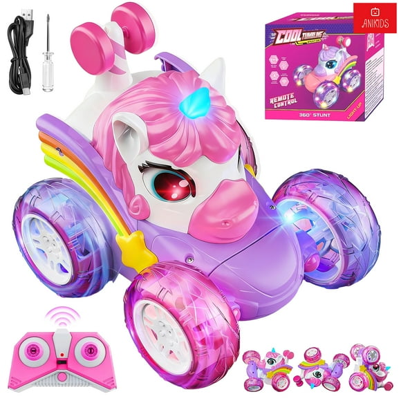 Auto De Truco Unicornio Control Remoto Luz Juguete Niño Niña Rosa
