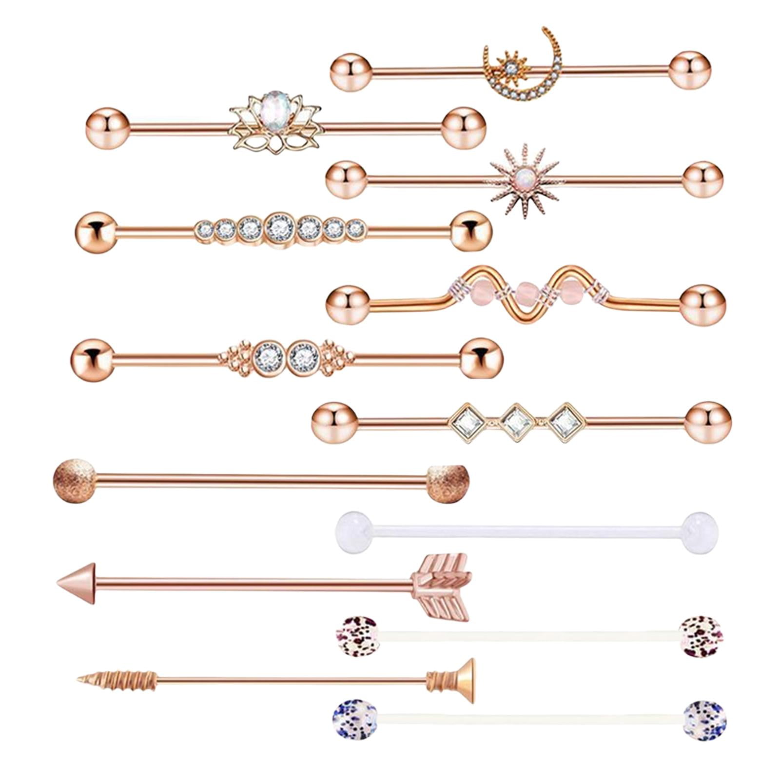 Ioensy - 13x Aretes Industriales Con Pesas Barra Recta Para Mujeres Hombres Aretes Con Perno