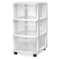 Carrito De Almacenamiento Homz Drawer Tower De 3 Niveles, Plástico Blanco Enrollado