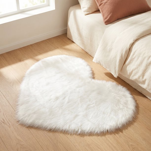 REGALWOVEN Alfombra de Baño de Felpa con Forma de Corazón Suave Absorbente Lavable Alfombras de Baño Peludas para Inodoro Regalos para el Hogar Piso Lindo Blanco 12" x 16"