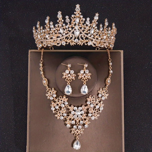3pcs Elegant Crystal Bridal Jewelry Set - Rhinestone Tiara Crown, Necklace, and Earrings - Perfect for Weddings and Special Occasions