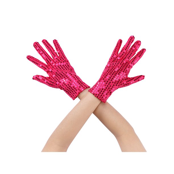 INSPIRE CHIC Guantes de lentejuelas para mujer, guantes de baile brillantes de dedo completo, mangas de baile brillantes para fiesta, banquete, disfraz, vestido de fiesta, rojo rosa