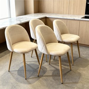 Pack 4 Sillas Comedor Moderna Acolchada Metal Sora Venhoouse Felpa Beige