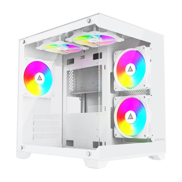 Funda tipo cubo para PC para videojuegos Apevia Prism-WH Prism Micro-ATX con 5 ventiladores ARGB de 120 mm