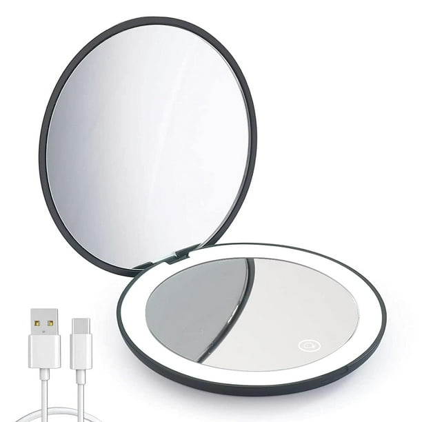 Espejo compacto LED recargable con aumento de 1x/10x, espejo de maquillaje de viaje pequeño con atenuación, espejo de bolsillo para bolso, cartera, espejo de mano de doble cara, regalo para niñas,