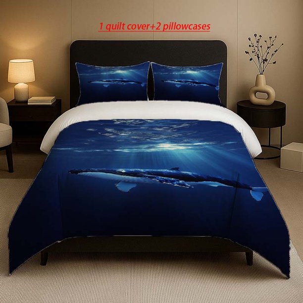 Majestic Humpback Whale Deep Blue Ocean Swimming Pattern Set Soft and Comfortable Bedding Set Suitable for All Seasons