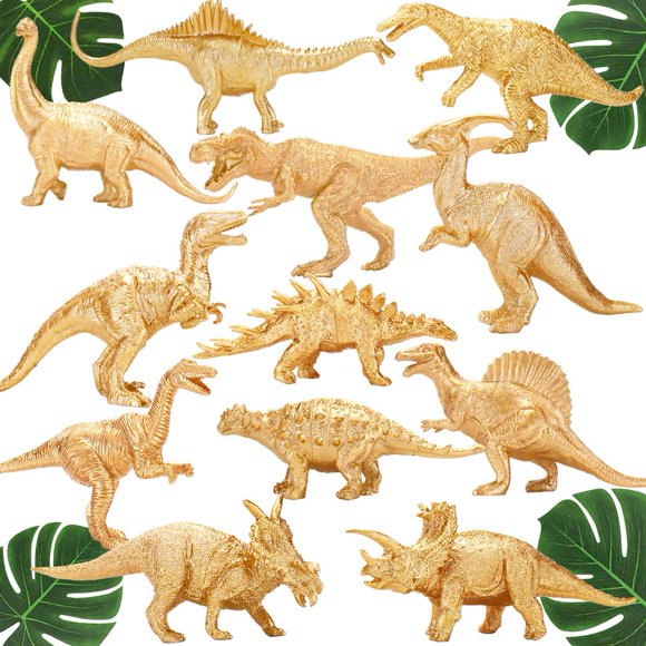 Figura de dinosaurio de plástico BOLZRA Metallic Gold, 12 unidades