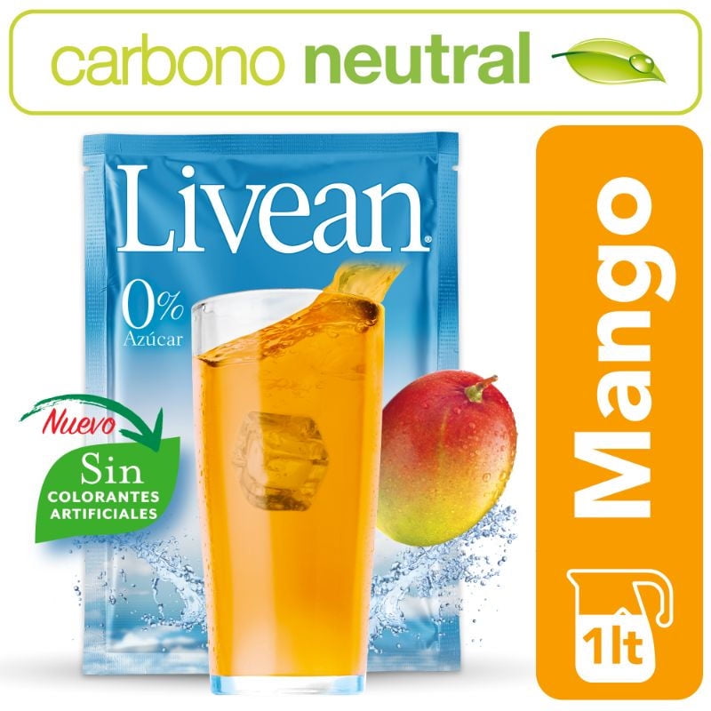 Jugo En Polvo Libre De Azúcar Sabor Mango Sobre 7 g Livean