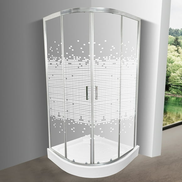 Shower Door Curvo Elegant Joytek Mosaicos Blancos con Receptáculo 90x90 cm