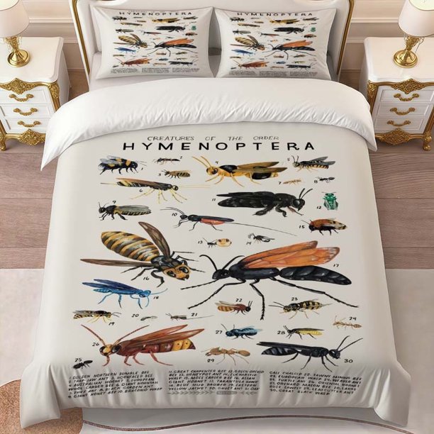 Hymenoptera Insect Science Print Bedding Set Exquisite Pattern Duvet Cover and Pillowcases