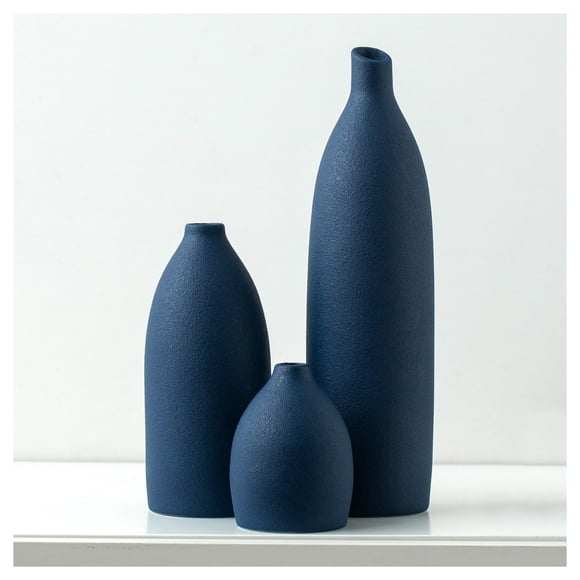 Juego de jarrones Mdaolv de cerámica azul mate para decoración costera (3 piezas)