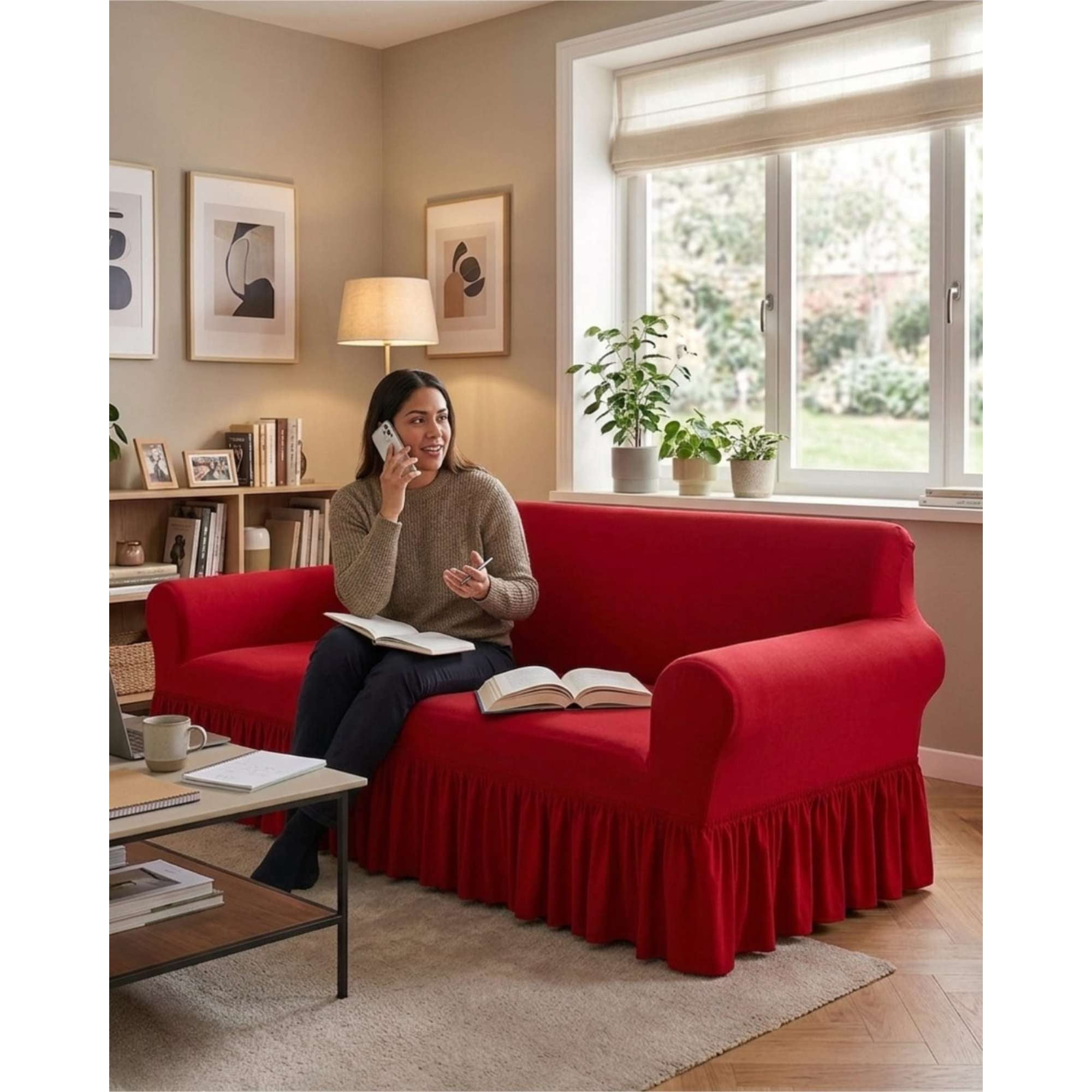 Mylhogar - Funda Cubre Sofa De 3 Cuerpos Con Faldon Elegante