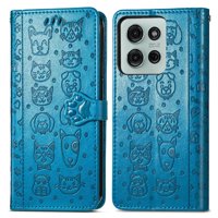 Funda Cartera Foxdock Para Motorola Moto G75 , Flip Pu Con Relieve De Gatos Y Perros, Tarjetero Y Soporte