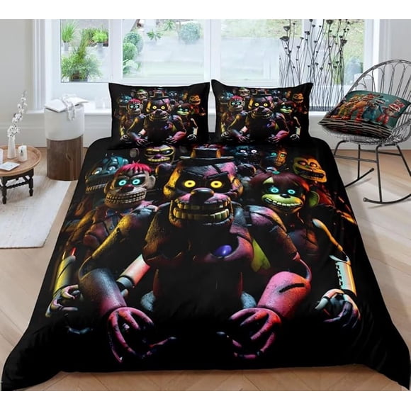 Nights -Favors D-uvet Co-ver for -Boys Girls Ki-ds Game Theme Teens B-ed Co-llec-tion Bedd-in-g Set Bedroom Decor NO Comforter 09-Fnaf Q Queen