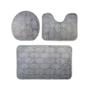 Fliperex - Conjunto De 3 Alfombra De Baño Suaves Absorventes Diseño Mar Gris