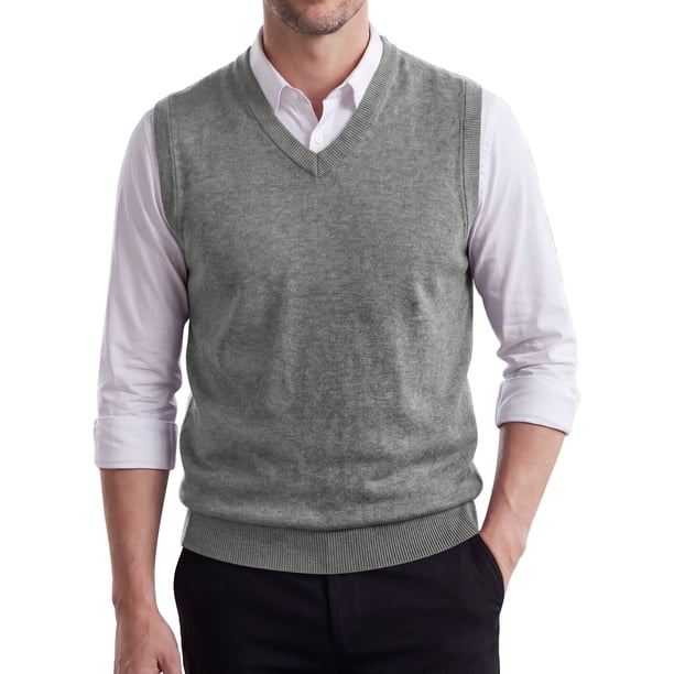 INSPIRE CHIC Chaleco de Punto para Hombre Cuello en V Casual Sin Mangas Top L Gris