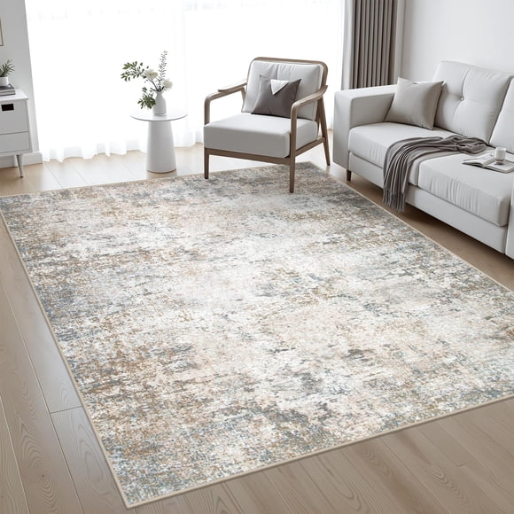 Alfombra Area FXRHLP, lavable, moderna, abstracta, 150 x 210 cm, marrón y gris