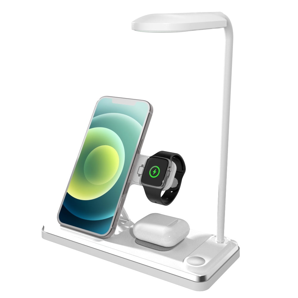 Genérico - Cargador Inalámbrico Plegable Multifunción De 15 W Con Luz Nocturna Led Y Soporte Para Teléfono, Compatible Con Apple Watch/iphone/airpods, Diseño Portátil Para Uso Doméstico Y De Oficina-blanco