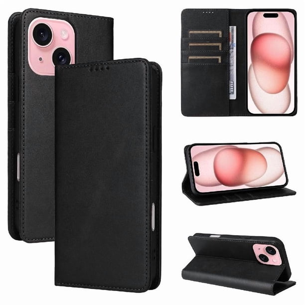 Funda Cartera para iPhone 15 con Ranuras Tarjetas y Soporte - Protección Completa Negro