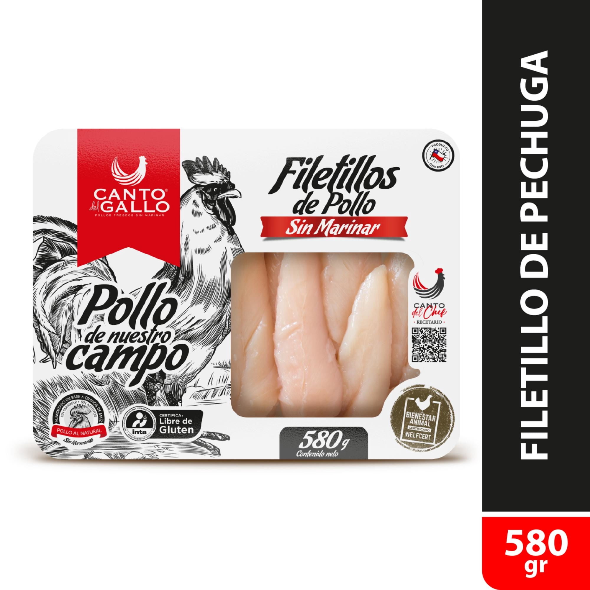 Pollo Filetitos Sin Marinar Envasado 580 g Canto del Gallo