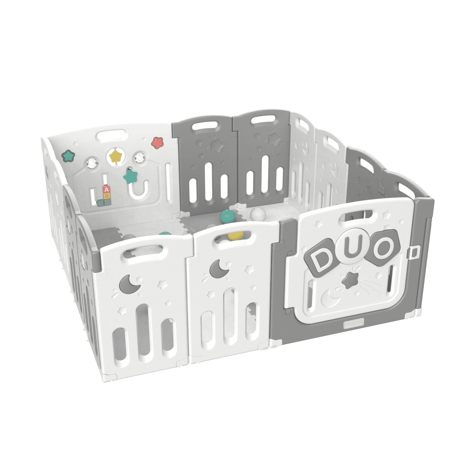 Bbqool - Corral Didáctico De Juegos Duo Grey + Alfombra + Pelotas