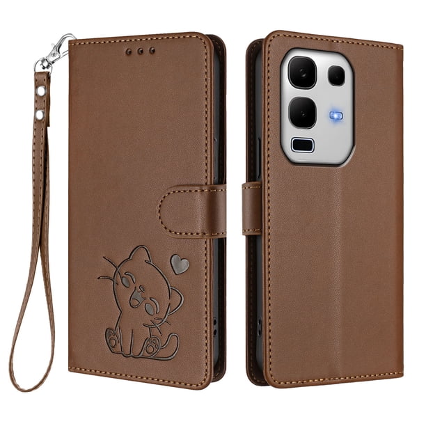Funda de Gato tipo Libro para Infinix Note 50S, Marrón