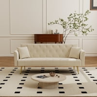 M&Ms - Modern Convertible 72 Inch Foldable Sleeper Sofa With Tufted, American Retro Style, Made Of Beige Velvet Material, Suitable For Small Living Rooms, Bedrooms And Offices. Beige Color