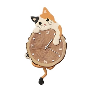 Bothyi - Reloj De Pared Con Diseño De Gato, Decorativo, Para Habitación Infantil, Color Naranja