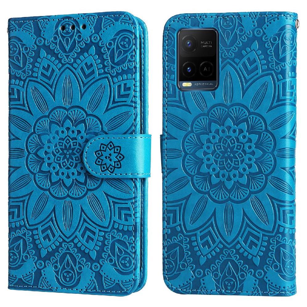 Funda Tipo Cartera Foxdock Para Vivo Y21S , Diseño Girasol En Relieve, Cuero Pu, Cierre Magnético, Soporte Y Tarjetero