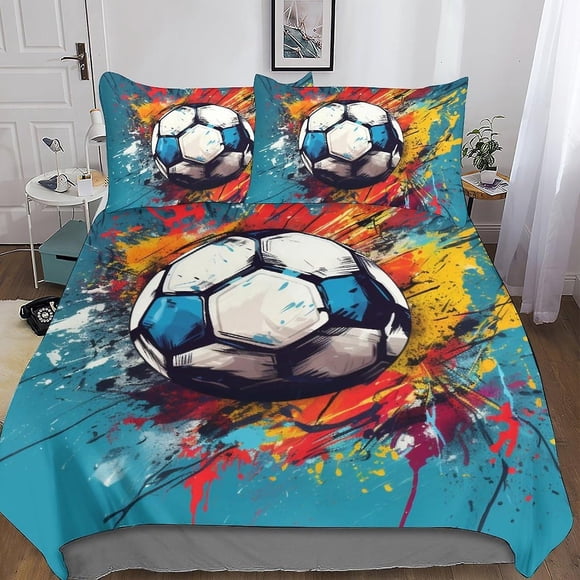 Juego De Ropa De Cama Infantil Con Estampado De Fútbol Funda Nórdica Para Juego De 3 Piezas Con Estampado De Balón Impreso En 3d Funda De Edredón Suave Y Transpirable Con Cierre De Cremall