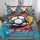thumbnail image 1 of Juego de ropa de cama infantil con estampado de fútbol, funda nórdica para juego de 3 piezas con estampado de balón impreso en 3D, funda de edredón suave y transpirable con cierre de cremall, 1 of 3