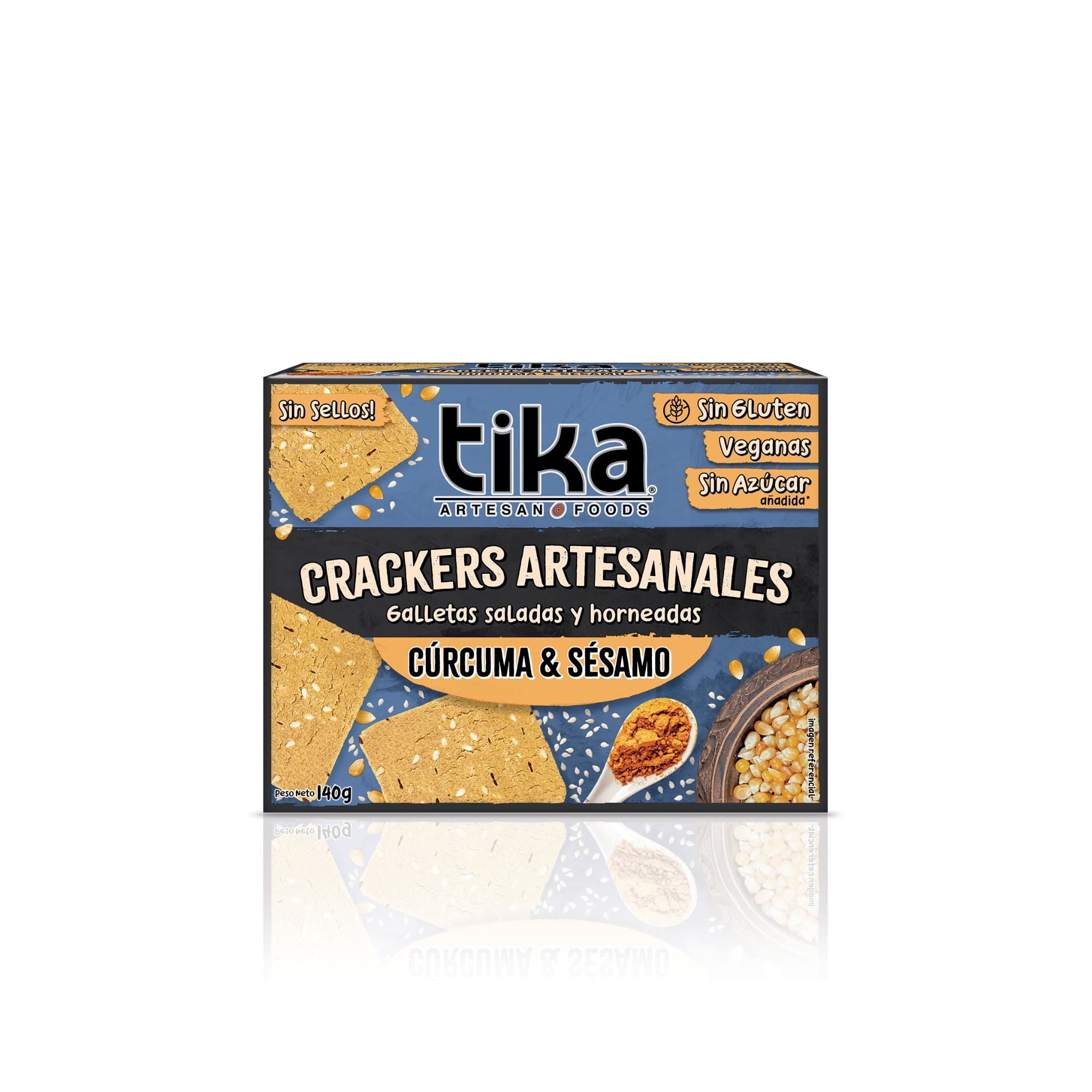 Galletas Saladas Artesanales Cúrcuma Y Sésamo Caja 140 g Tika