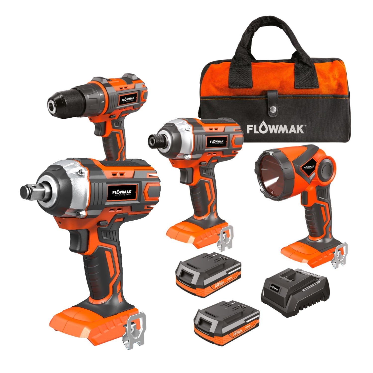 Flowmak - Kit Taladro 13mm Atornillador Linterna Y Llave Impacto