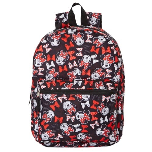 Mochila de Disney Minnie Mouse para niños y adultos, 16 pulgadas, roja y negra