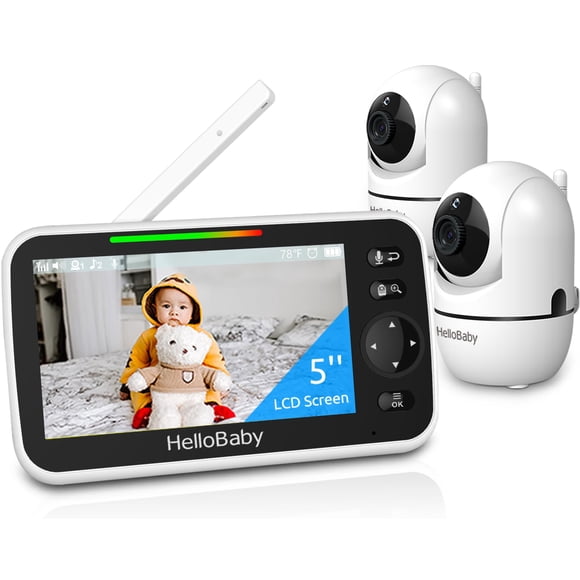 Monitor para bebés HelloBaby HB6550 de 5 pulgadas con 2 cámaras, batería de 26 horas