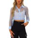 thumbnail image 1 of INSPIRE CHIC Camisa de Mujer con Botones al Frente, Cuello en Punta, Malla Transparente, Mangas Largas, Talla S, Azul Claro, 1 of 6