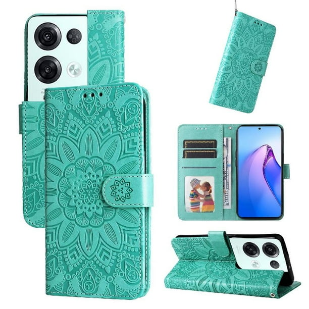 Funda tipo cartera FOXDOCK para OPPO Reno 8 Pro 5G , diseño girasol en relieve, cuero PU, cierre magnético, soporte y tarjetero