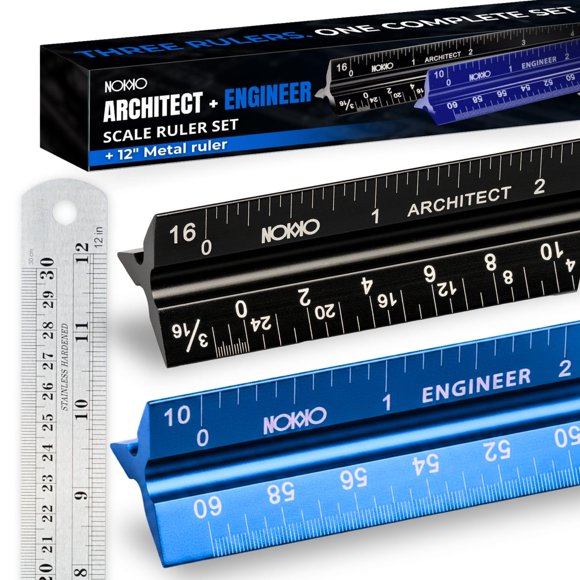 Juego de reglas NOKKO 30 cm de 3 piezas para arquitectura e ingeniería