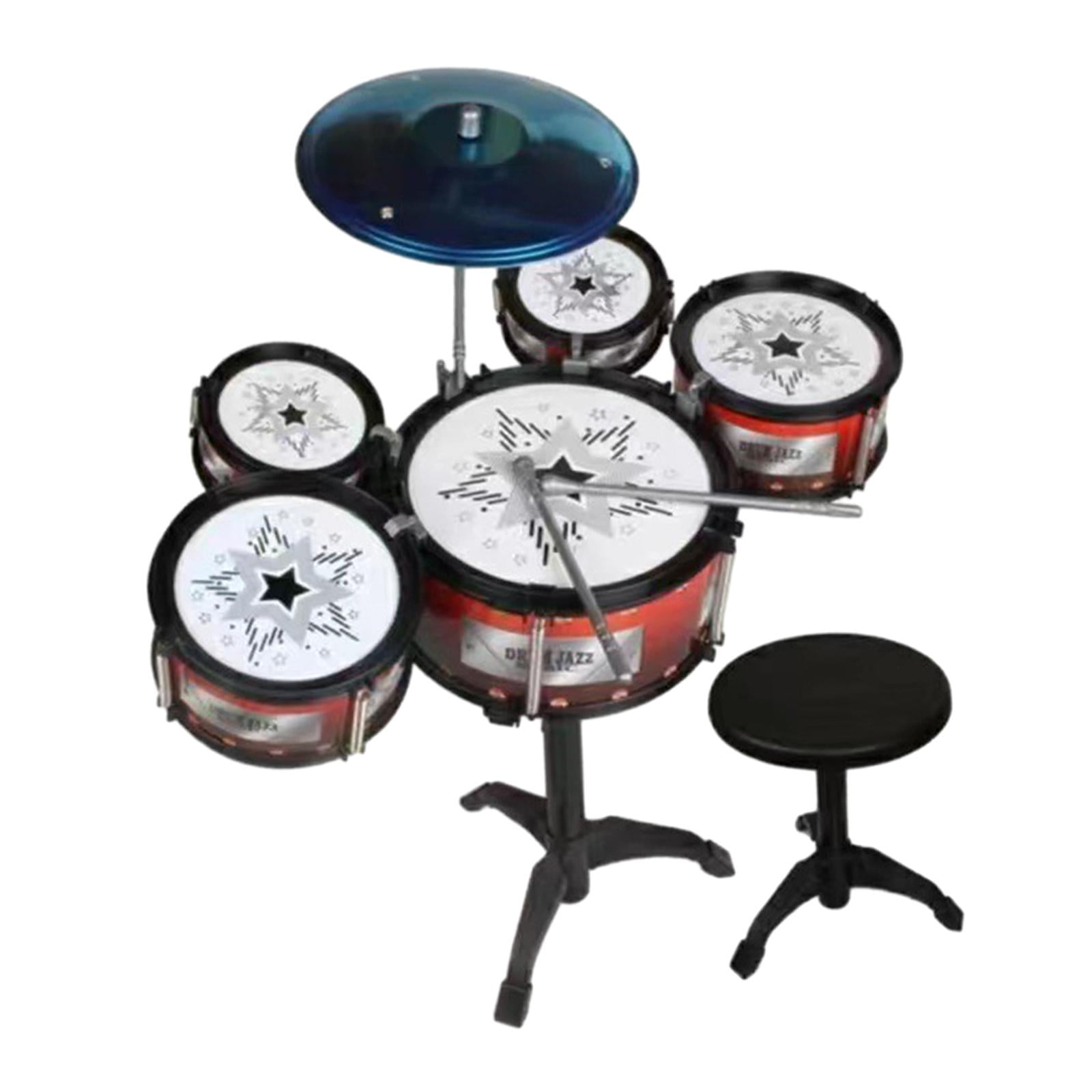 Magideal - Batería De Jazz Para Niños, Juguetes De Batería Para Niños Pequeños, Instrumentos Musicales De Percusión, Juguetes Educativos, Regalos Para Niños Y Ni Tambor Y Taburete L