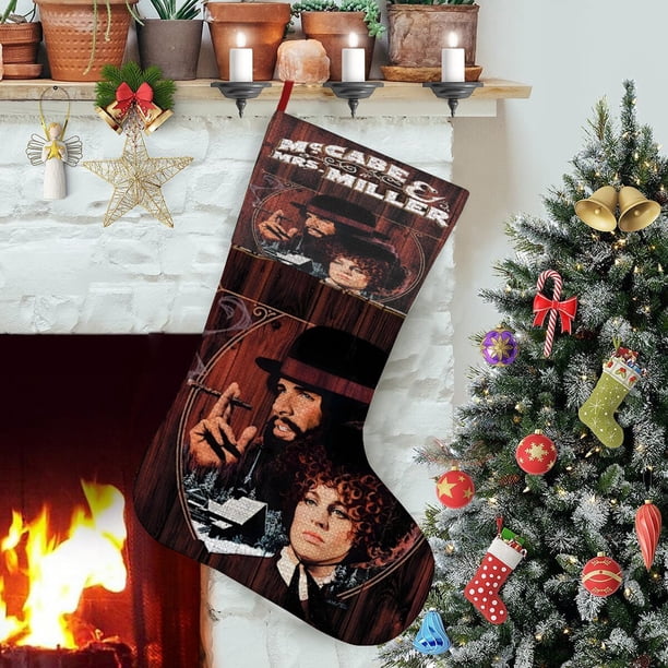 McCabe y la Señora Miller Tema: Calcetines de Navidad, fino lino blanco para colgar en escaleras y chimenea, decoración navideña para el hogar, regalo de Navidad.54cm×38cm