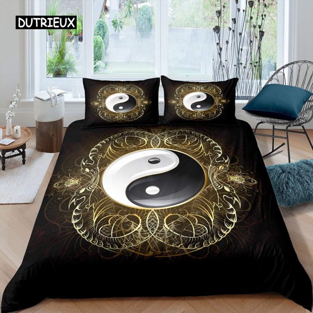 x537 Bed SheetsYin Yang Duvet Cover Set Boho Trippy Art Twin Comforter Cover Gossip Traditional Ying Yang Theme Size Polyester Quilt Cover 3-Piece Bedding Set (1 Duvet Cover + 2 Pillow Shams) nj537